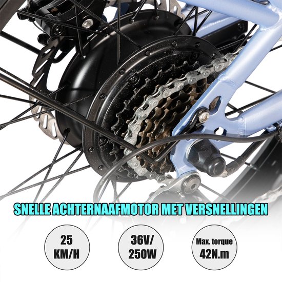 HILAND Elektrische Cargo Fatbike – 20" Dikke Banden – 48V – 7 Speed – blauw — afbeelding 3