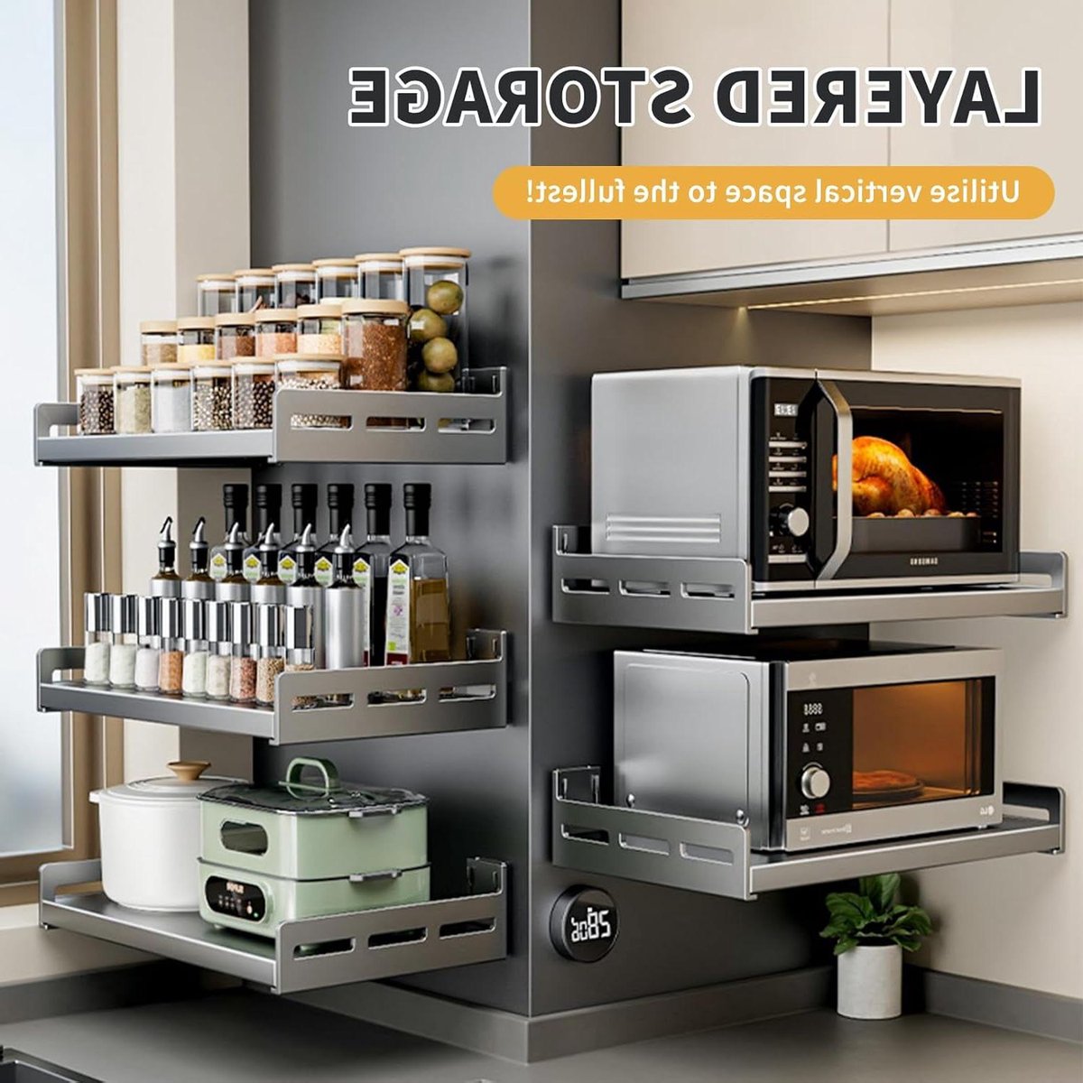 Magnetron Beugels - Ovenrek Wand - Keuken Opbergen - Verstelbaar Koolstofstaal - 80cm - Wit