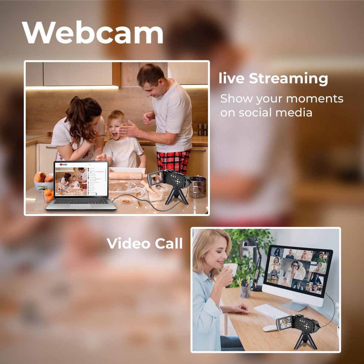 Thijox - 1080P Videocamera met 48MP, 18x Digitale Zoom, LED Vullicht, 3" 270° Draaibaar Scherm - Vlogging Camera voor YouTube incl. 32GB Kaart & Accu thumbnail 6