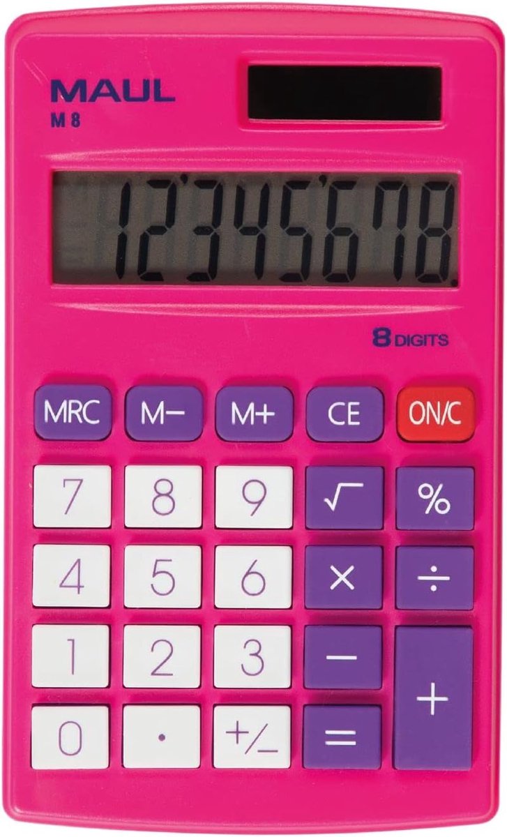 Thijox - Zakrekenmachine M8 - Kleine Rekenmachine met 8 Cijfers Display, Zonne-energie en Batterij, Roze - Ideaal voor Kantoor, Thuis en School
