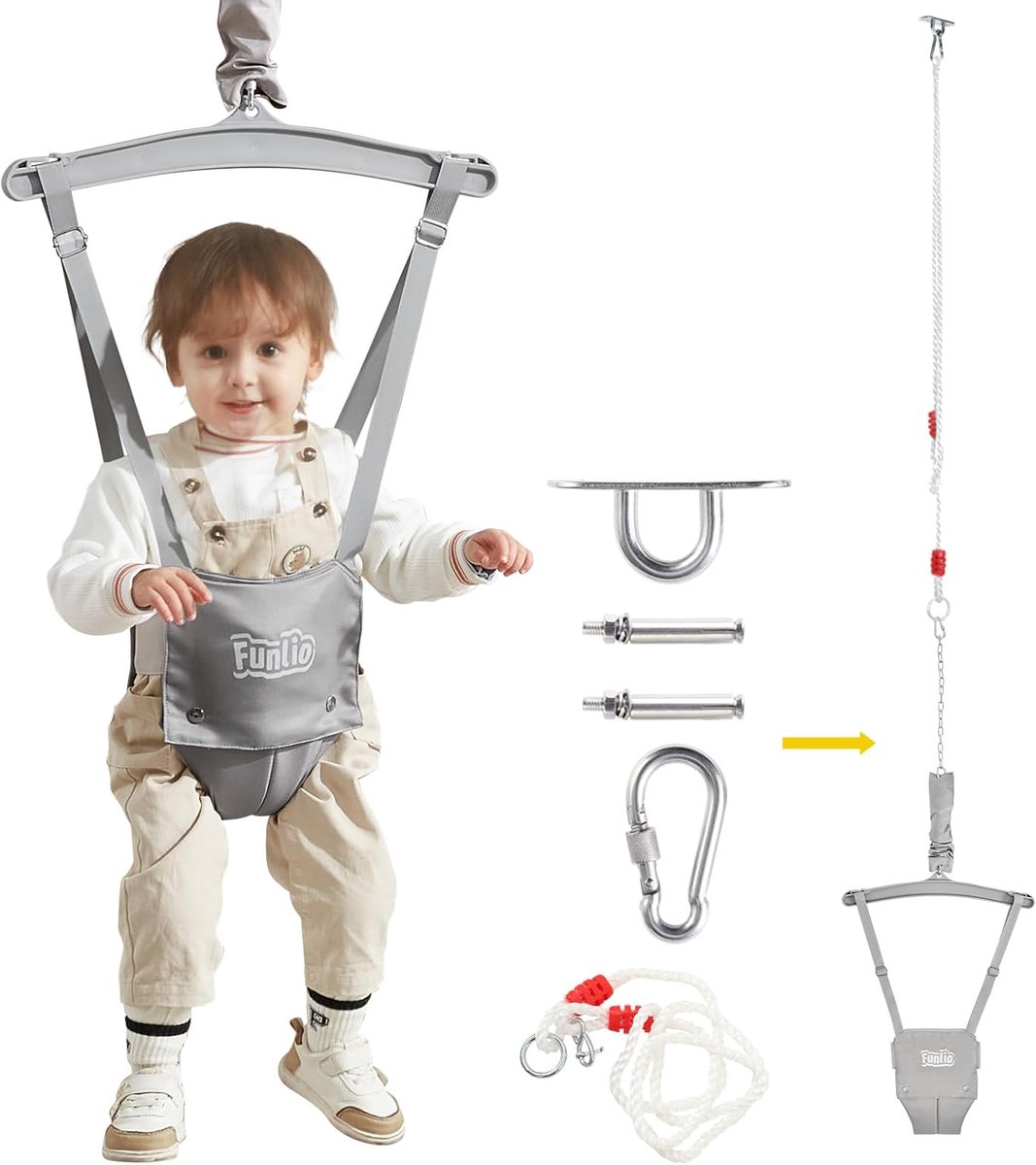 SnelShoppen - Babydeurhopper Babyspringschommel met Plafonhaak voor Binnen en Buiten - Verstelbare Ketting - Ideaal voor Kinderen van 6-24 Maanden - E