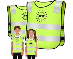 SnelShoppen - AUYAO Veiligheidsvest Kinderen 2-delige Set, Ademend Lichtgewicht Polyester, Reflecterende Strepen, Groen voor Veiligheid Buiten, Sport,