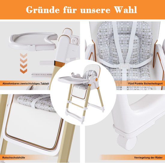 MIVRAY Kinderstoel – 2-in-1 Met Wipfunctie – 59 x 76 x 96 cm – Kunststof En PU – Wit – Inklapbaar Met Verstelbare Hoogte En Eetblad — afbeelding 4