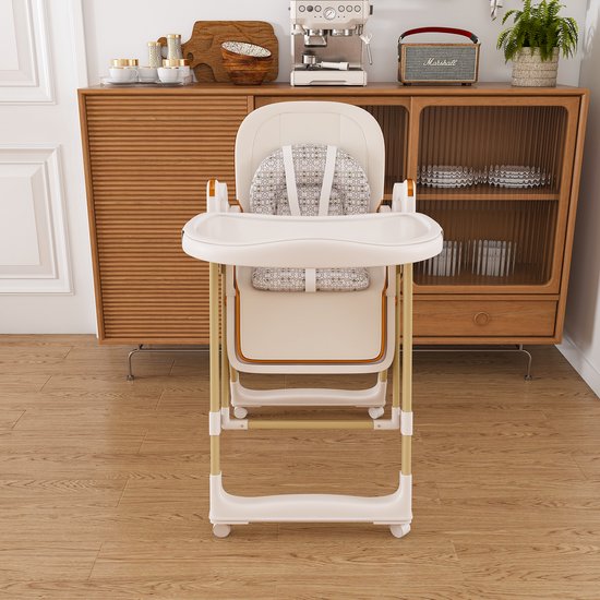 MIVRAY Kinderstoel – 2-in-1 Met Wipfunctie – 59 x 76 x 96 cm – Kunststof En PU – Wit – Inklapbaar Met Verstelbare Hoogte En Eetblad — afbeelding 2