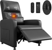 Elektrische Relaxstoel met Massage en Verwarming - Verstelbare TV-fauteuil (90°-150°) - PU-Leer - Geheugenfunctie - Zwart - Max. 136 kg