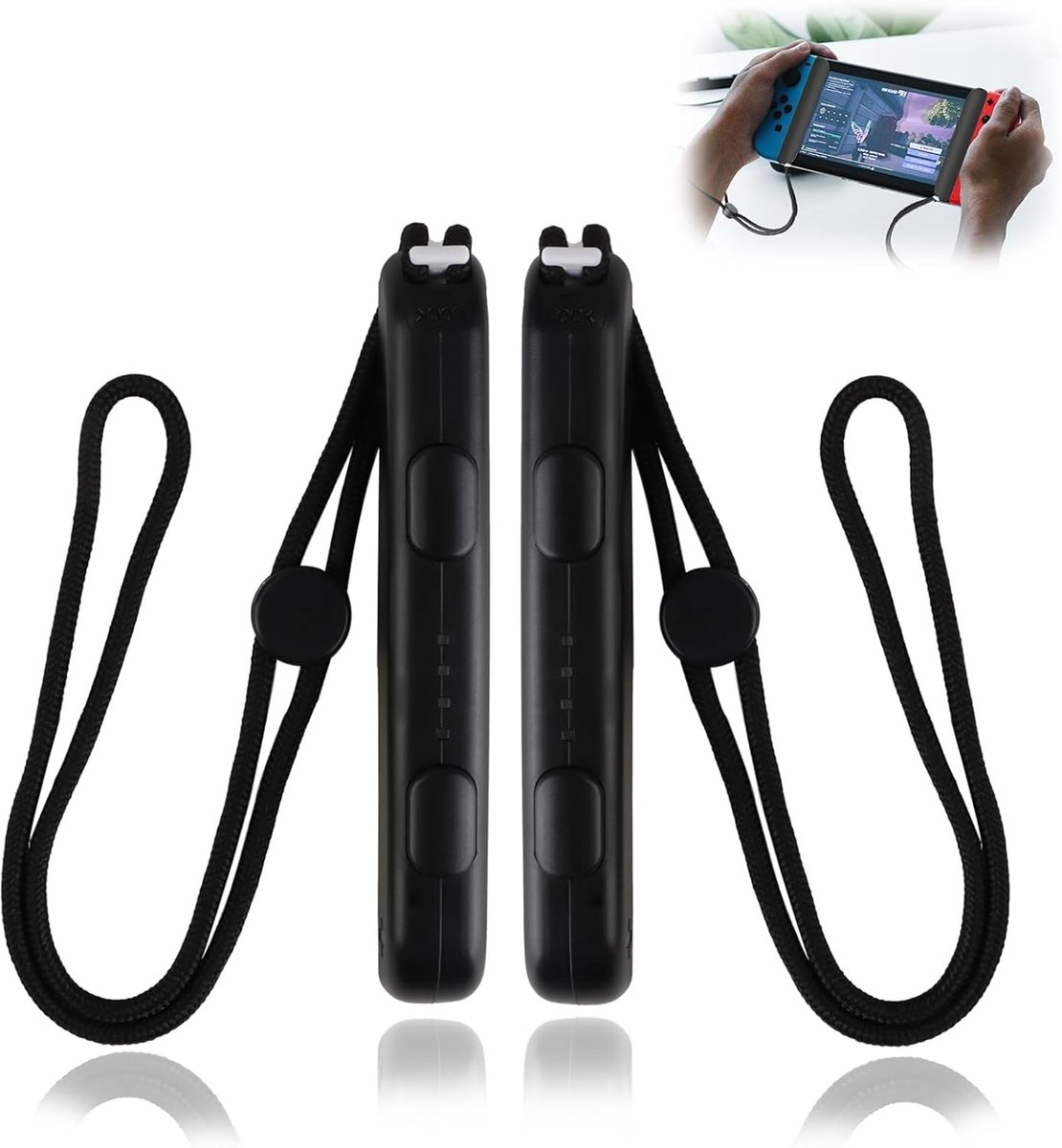 Thijox - 2-Pack Gamepad Straps met Joystick Caps en Verstelbare Polsband, Compatibel met Switch Controllers, Lichtgewicht en Schokbestendig, Zwart