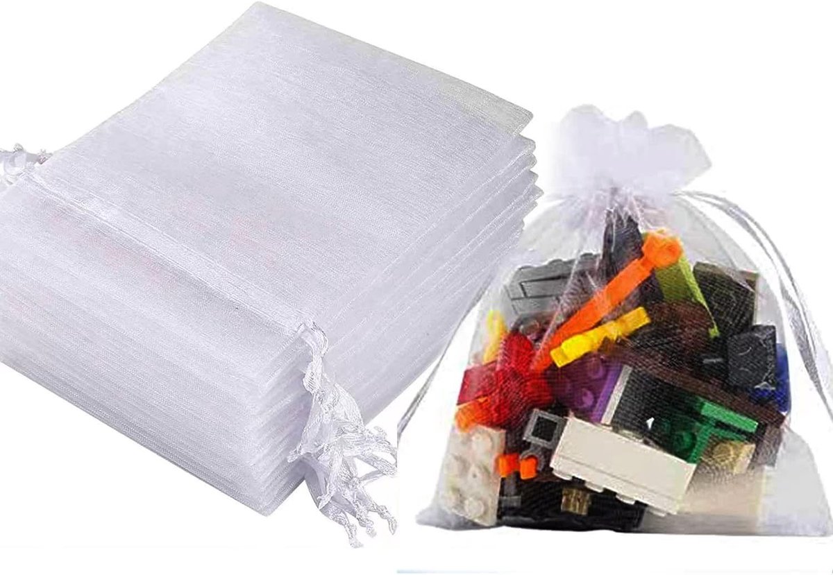 Thijox - Organzazakjes Wit 9x12 cm - 50 Stuks Cadeauzakjes voor Sieraden, Bruiloft, Snoepzakjes met Satijnen Trekkoord - Perfect voor Feesten en Festi