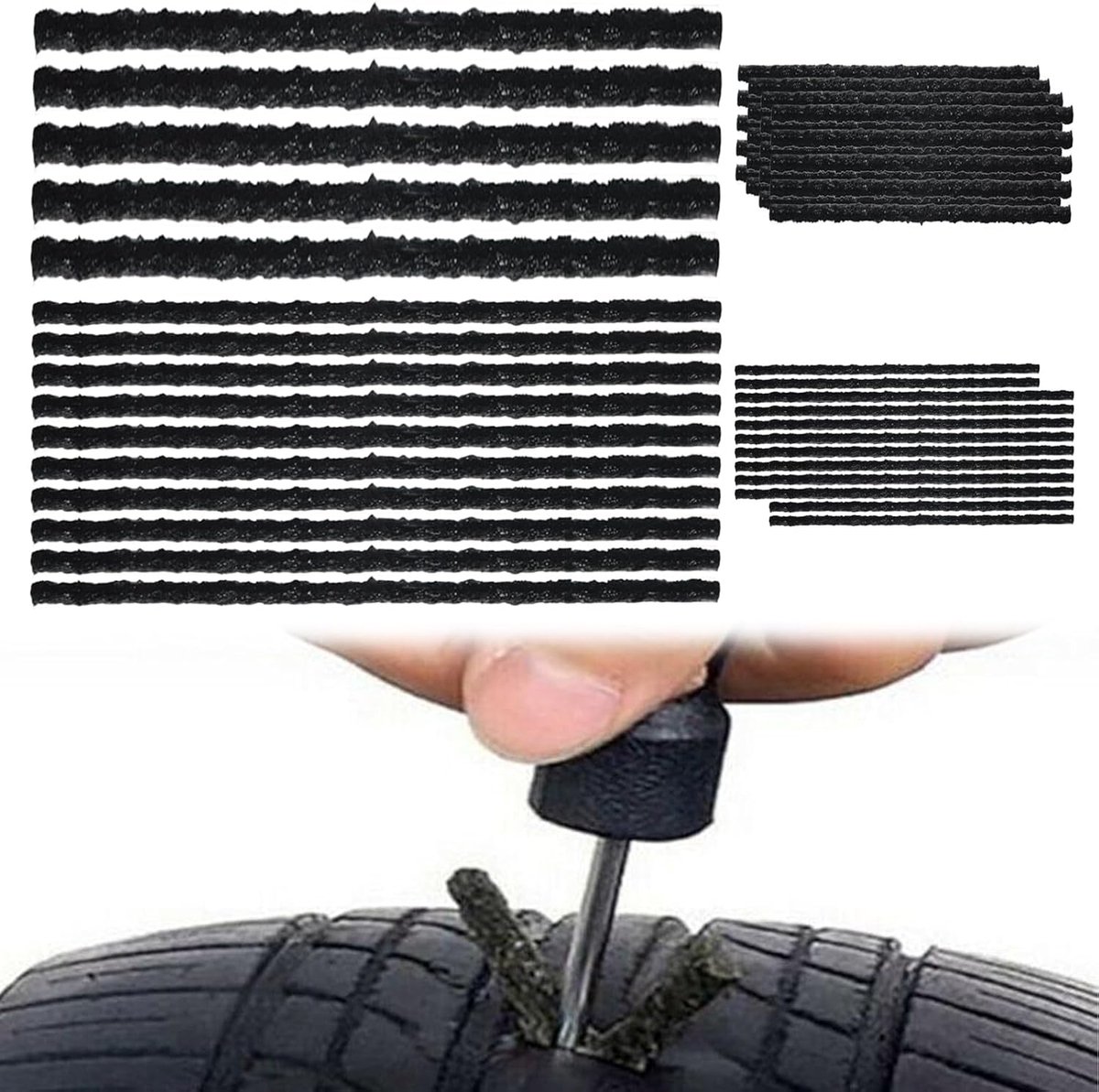 SnelShoppen - 40 Stuks Bandenreparatiestrips, Lonten voor Auto en Motorfiets, Bandenreparatieset, Zwarte Lontjes voor Snelle Reparatie, Geschikt voor