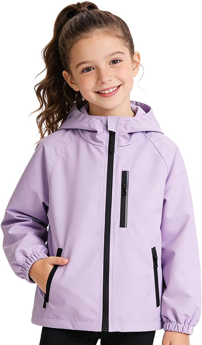 Thijox - Kinderjas Meisjes Jongens Overgangsjack Lichtgewicht Waterafstotend Winddicht Capuchonjack Outdoorjack met Reflectoren Opvouwbaar voor Lente