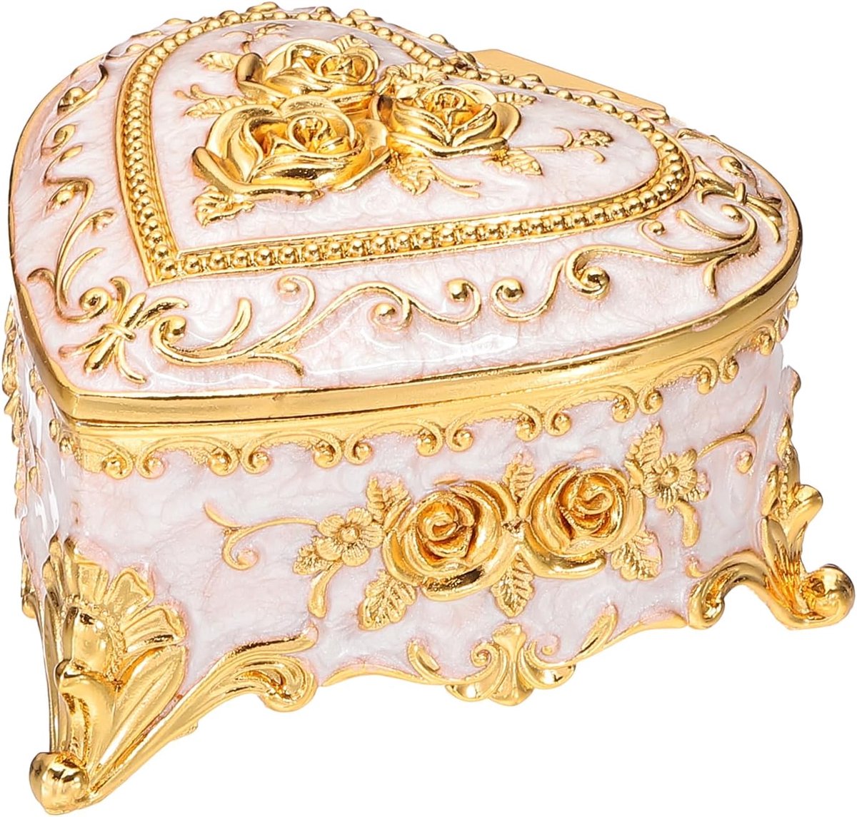 SnelShoppen - Vintage Hartvormige Sieraden Doos - Metalen Organisator voor Ringen, Oorbellen, Kettingen - Witte Sieradenopslag voor Feesten, Trouwen,