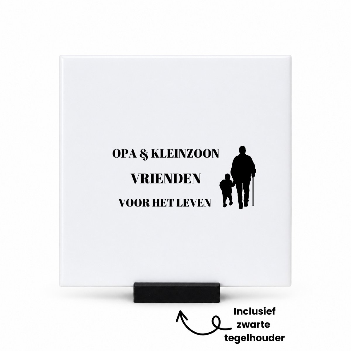 Hacebo opa en kleinzoon vrienden voor het leven tegeltje met tegelhouder - Vriend - opa/kleinzoon - tegeltjes met tekst - opa cadeautjes - cadeau - kado - geschenk - kleinzoon verjaardag - kleinzoon artikelen - spreuktegels - 10.8x10.8 CM Wit