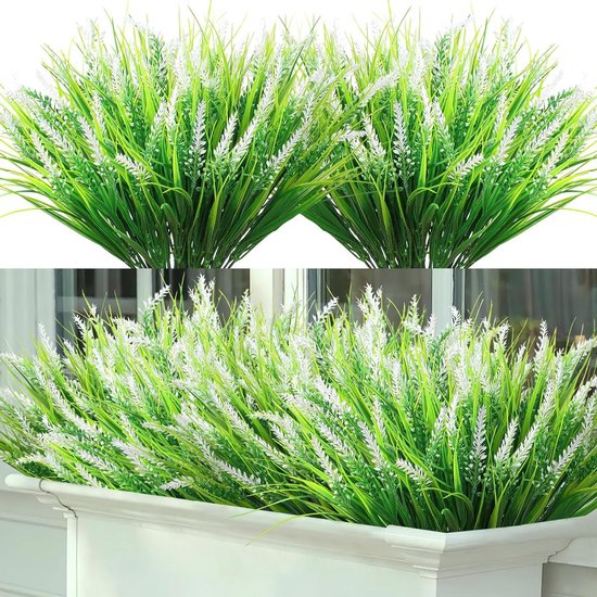 Kunstlavendel bundels - Nep planten - Balkon decoratie - Weerbestendig materiaal - 8 bundels - Wit