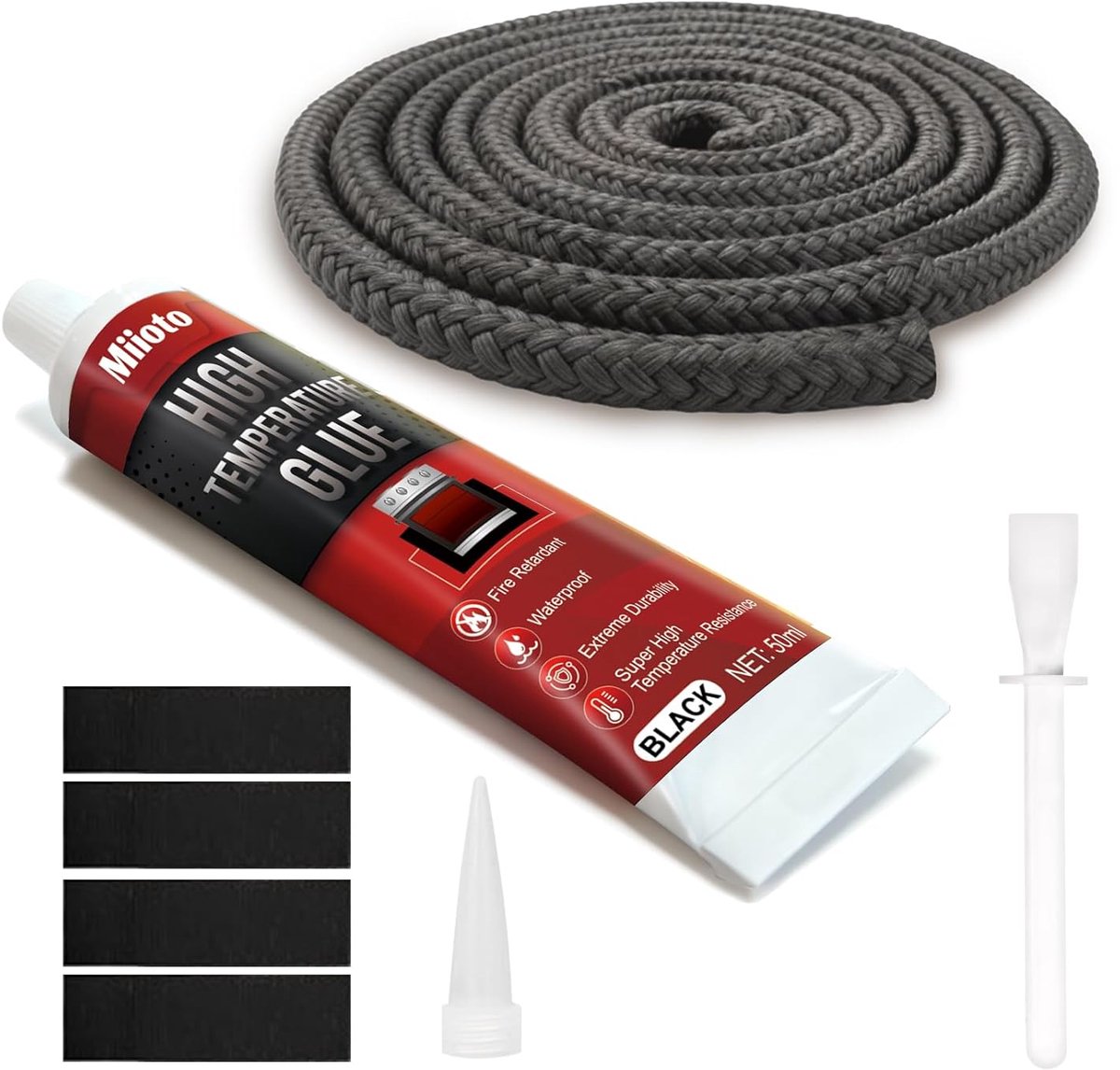 SnelShoppen - Hoge Temperatuur Siliconestrips - Zwart Vuurvaste Lijmkoord 10mm x 2.5m - Sneldrogend voor Ovens en Haarden