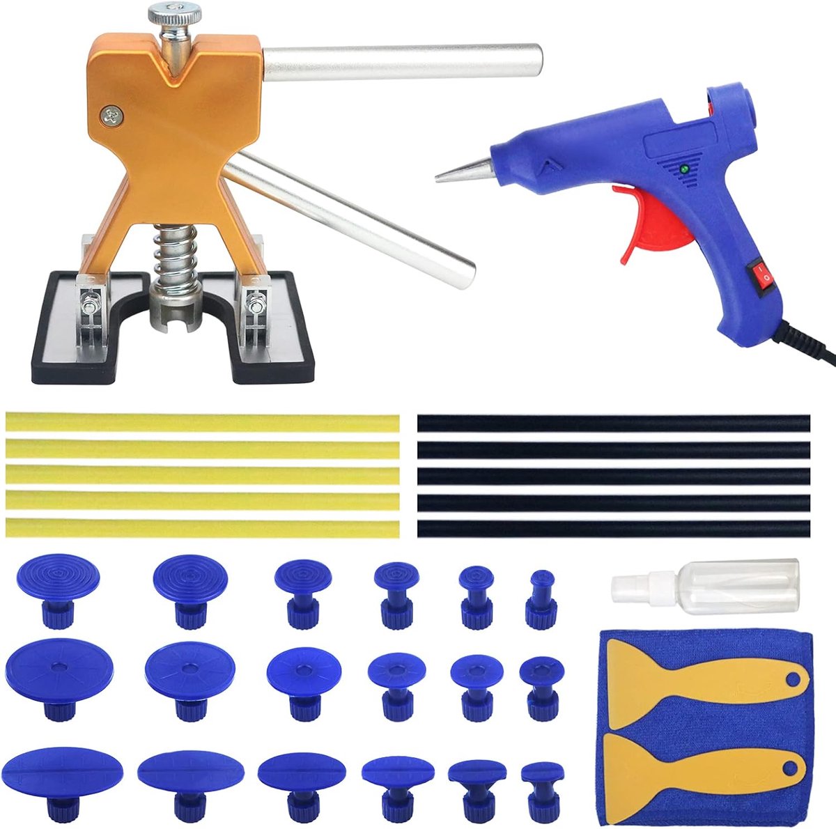 SnelShoppen - 34-delige Dentschade Herstelset met Lijmpistool - Gold Tooth Puller voor Auto, Koelkast, Motor, Carrosserie, Deur - Geen Verf Nodig, Ide