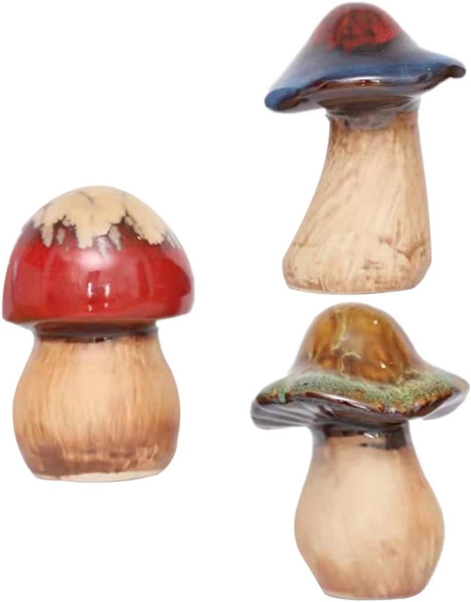 Keramische Paddenstoelen - Tuinfiguren Set - Tuin Decoratie - Levensechte Vormgeving - 10 x 8 cm - Gemengde Kleuren
