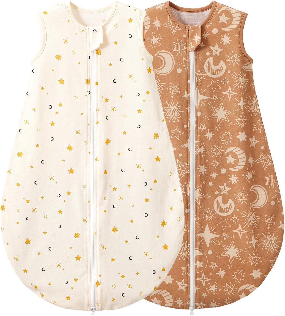SnelShoppen - Babyslaapzak 2 Stuks - 0,5 TOG - Lichte Katoenen Slaapzak voor Kinderen van 6 Maanden tot 5 Jaar - Beige - Geschikt voor Jongens en Meis