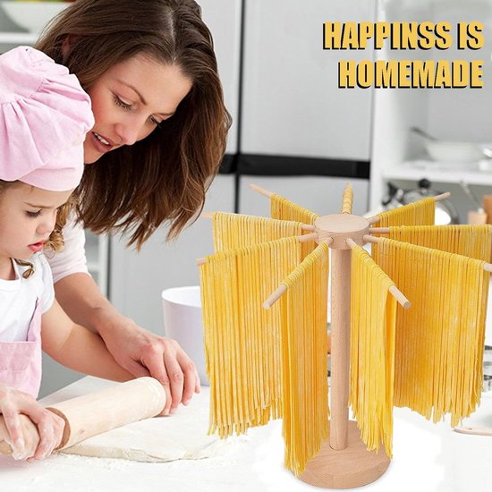 SnelShoppen - Inklapbare Pastaatdroger van Hout met 9 Afneembare Armen, 45 cm Hoog, Voor Zelfgemaakte Pasta, Keuken Accessoire, Spaghetti Droogrek, It — afbeelding 3