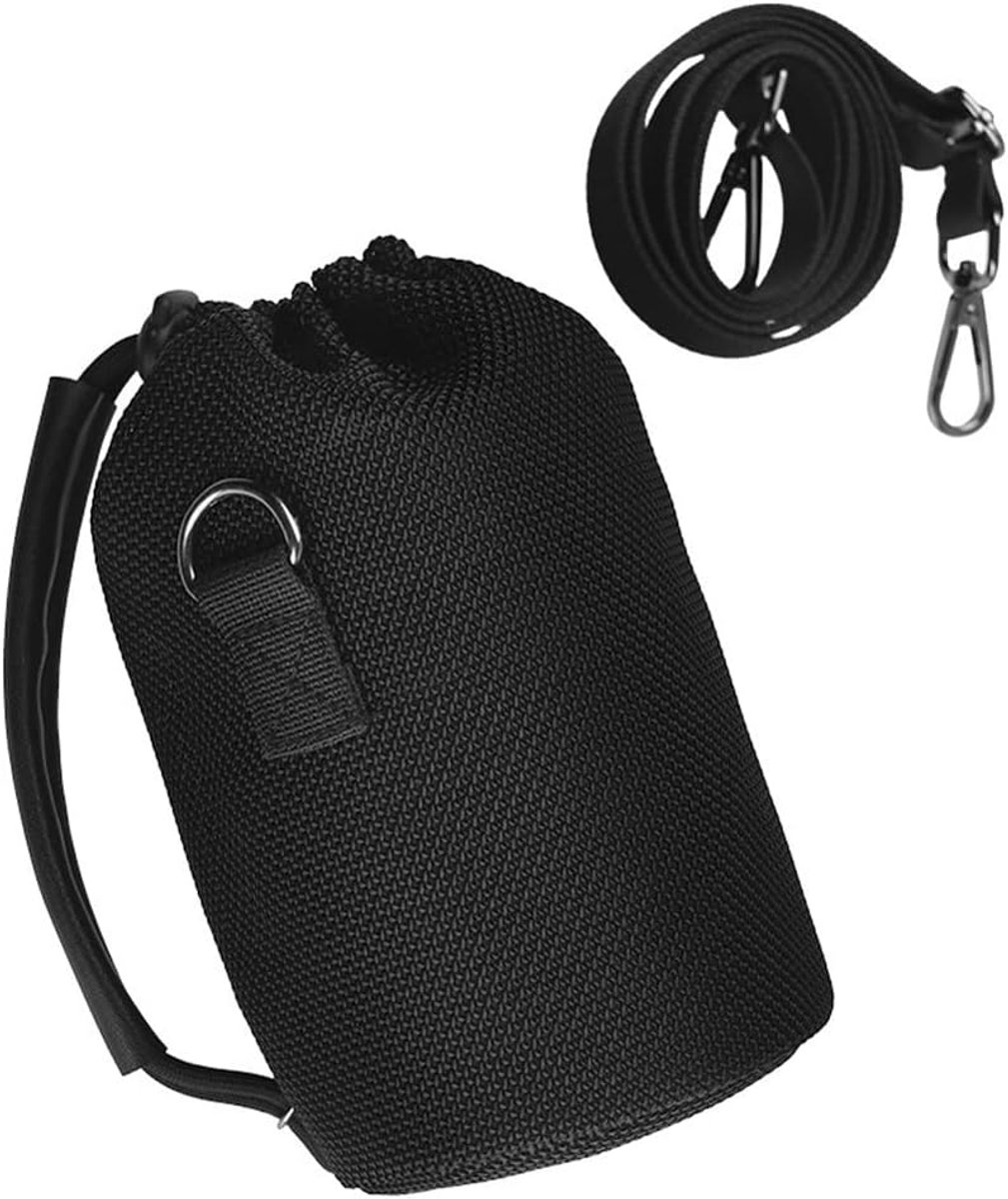 SnelShoppen - Beschermende Draagtas Mesh Case Cover voor Draagbare Bluetooth Speaker - Geluid Doorlaatbare Mesh Tas - Zwart - Nylon - Inclusief Riem -