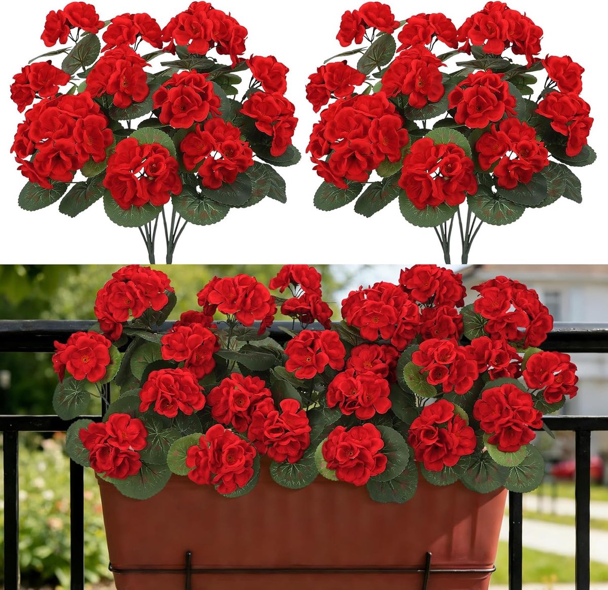 SnelShoppen - 6 Stuks Kunstbloemen Buiten, UV-bestendige Geranium Faux Planten, Nep Plastic Zijde Geraniums Bloemen voor Tuin, Balkon en Raam Decorati