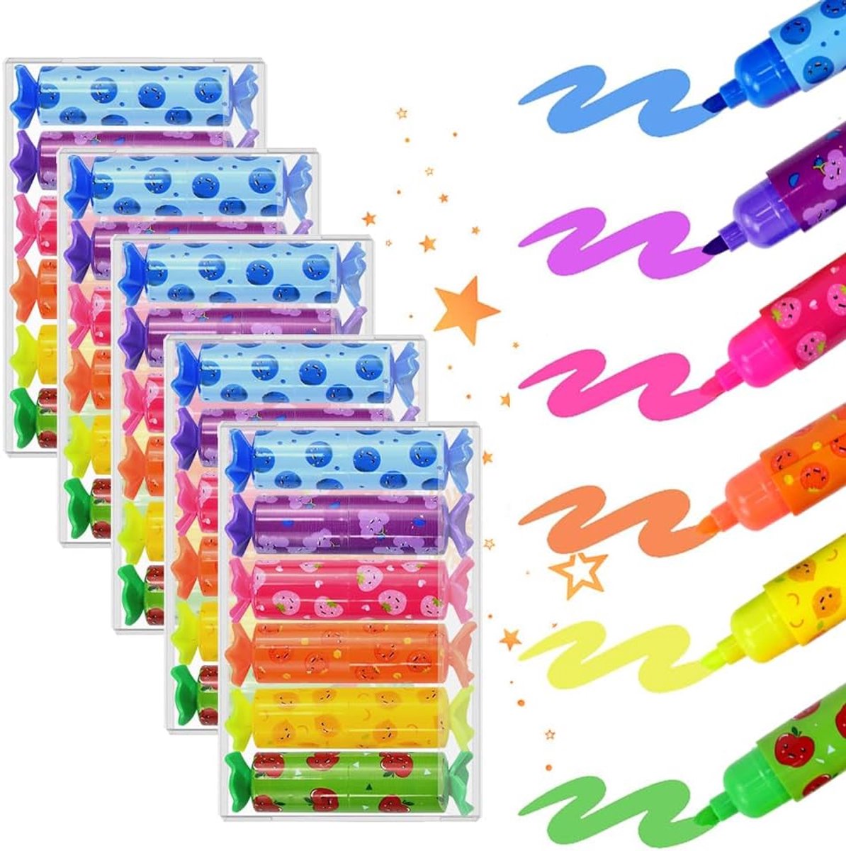 SnelShoppen - 30 stuks Mini Textmarker Stiften Set - Meerkleurige Highlighter Pen voor Leerlingen - 6 Kleuren Bonbon Vorm - Perfect voor School, Creat