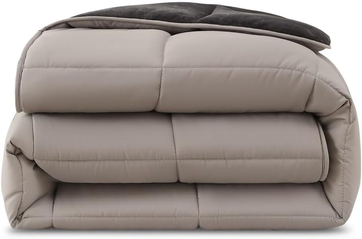 SnelShoppen - Pluche Dekbed Omkeerbaar 155x220 cm - Grijs Lichtgrijs - Warm Winterdekbed - Zacht en Behaaglijk - Oeko-Tex Gecertificeerd - Ondersteuni