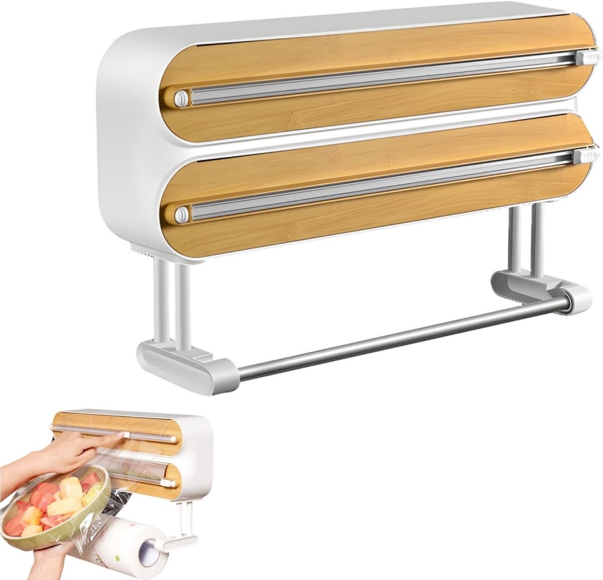 SnelShoppen - Houten Vershoudfoliedispenser - Magnetische Keukenrolhouder met Snijapparaat - Universele Foliedispenser voor Plastic Folie - Ideaal voo