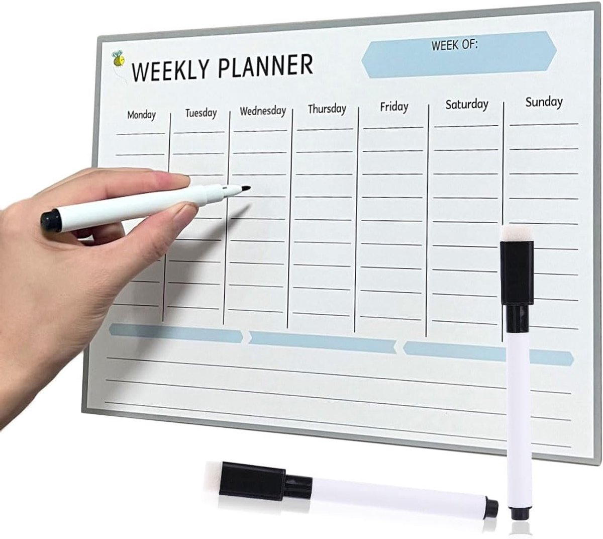 Thijox - Magnetische Weekplanner Whiteboard A4 - Droog Afwisbare To-Do Lijst voor Koelkast - Inclusief 2 Markers - Ideaal voor Maaltijdplanning en Org