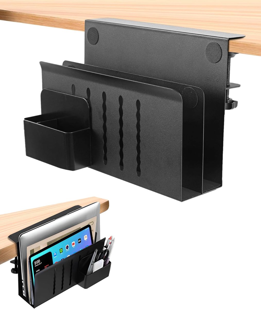 SnelShoppen - Side Storage Compartment voor Bureau, Dubbele Laag Opslag Pocket met Magnetische Penhouder, Desk Organizer zonder Boren, Geschikt voor K