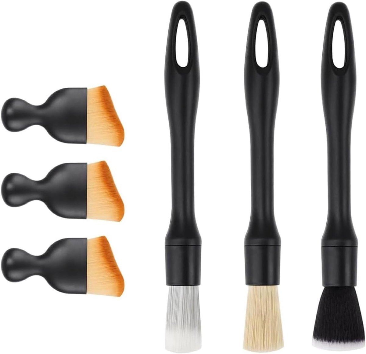 SnelShoppen - 6-delige Auto Detailing Borstelset - Zachte Krasvrije Reinigingsborstels voor Interieur, Ventilatiesleuven, Dashboard, Leer en Velgen -
