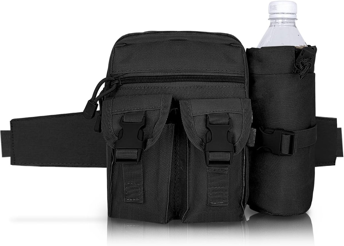 SnelShoppen - Abdominal Bag, Tactical Heuptas met Waterdichte Zak, Verstelbare Heupriem, Ideaal voor Hiking, Fietsen, Hardlopen, Zwart, 15.5 x 7 x 19