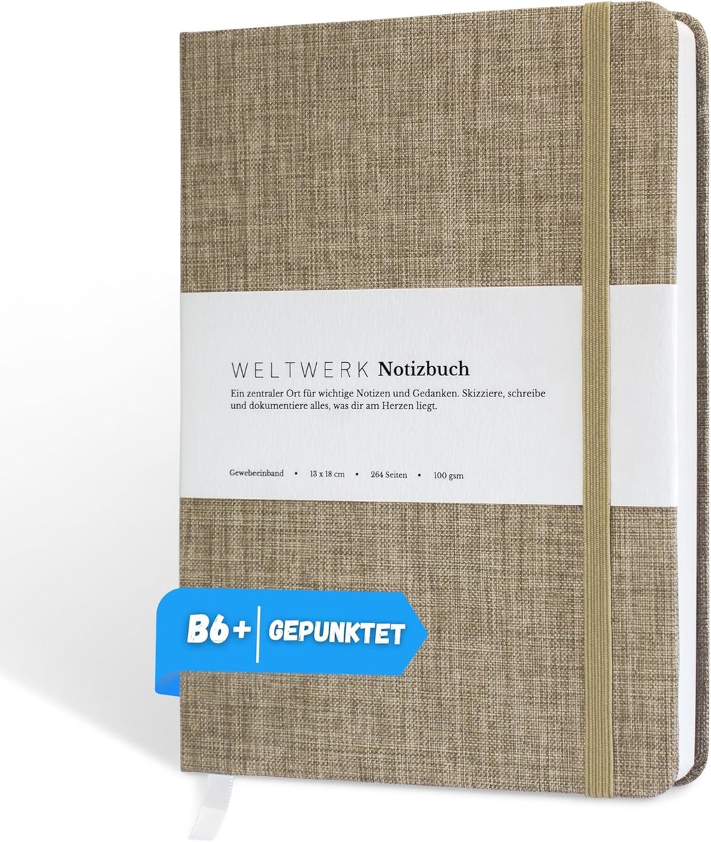 SnelShoppen - Notebook B6+ Beige Dotted - Premium Notitieboek met 100 gsm Papier, Stofomslag, 264 Pagina's voor Bullet Journaling, Schetsen en Notitie