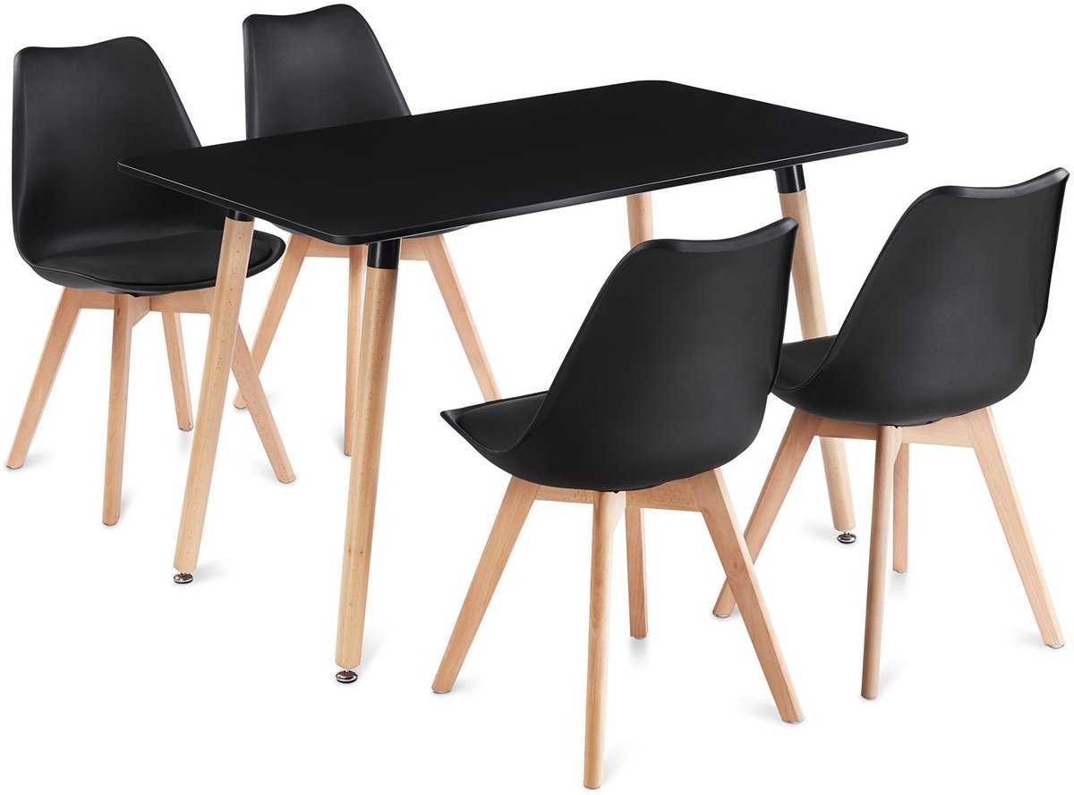 Eethoek SHANNON/ABBY met tafel en 4 stoelen – Zwart