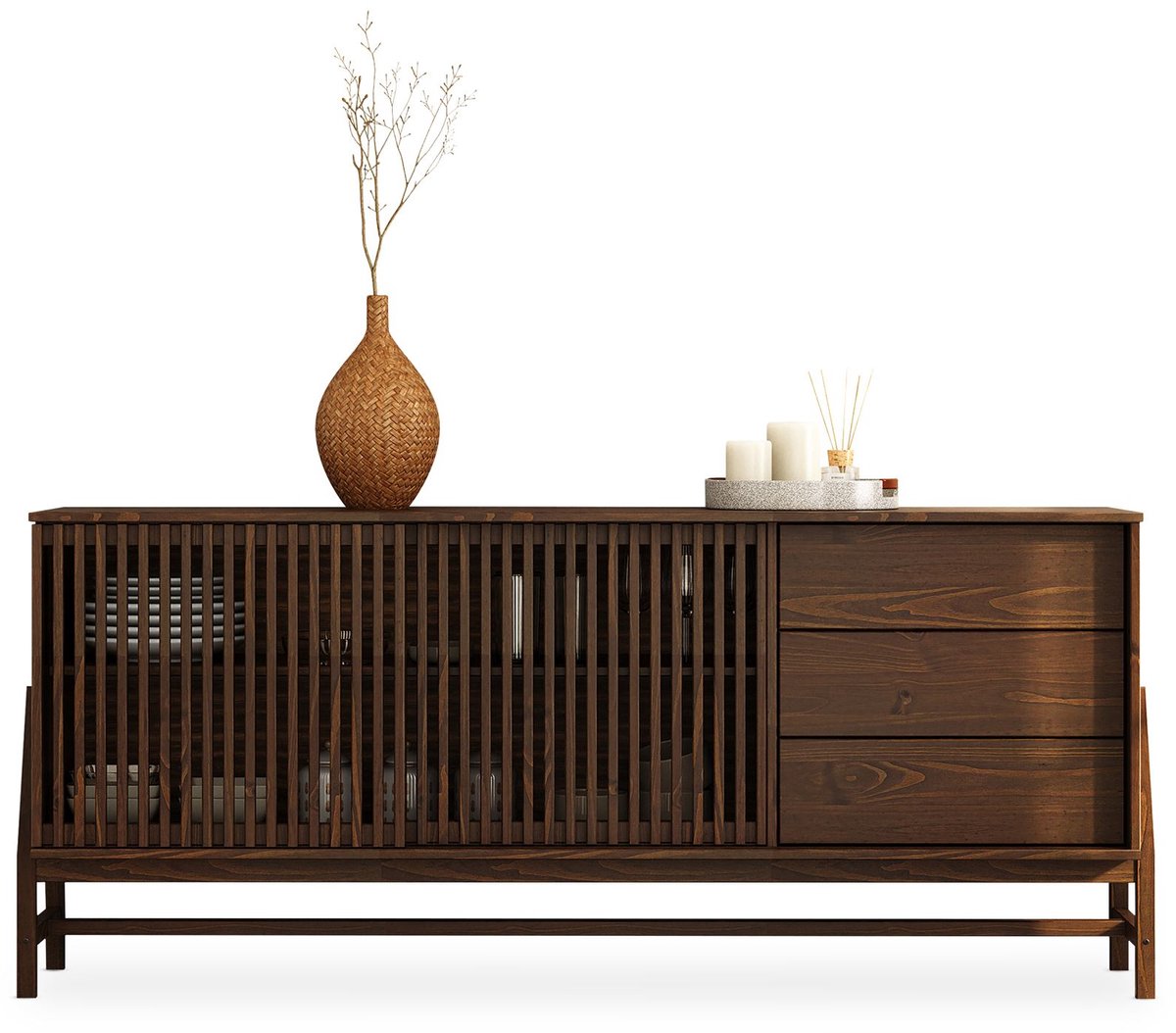 ADAMO-dressoir 175 cm van massief hout – afwerking in notenhout