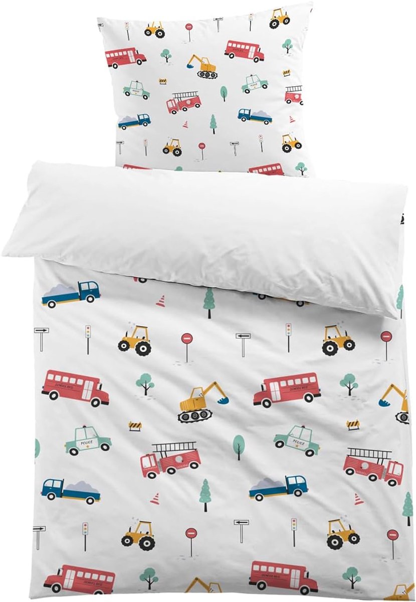 SnelShoppen - Duvet Dekbedovertrek 140 x 200 cm Jongens Microfiber 3D Print Auto Tractor Kussenhoes 65 x 65 cm Perfect Cadeau voor Verjaardag en Feest