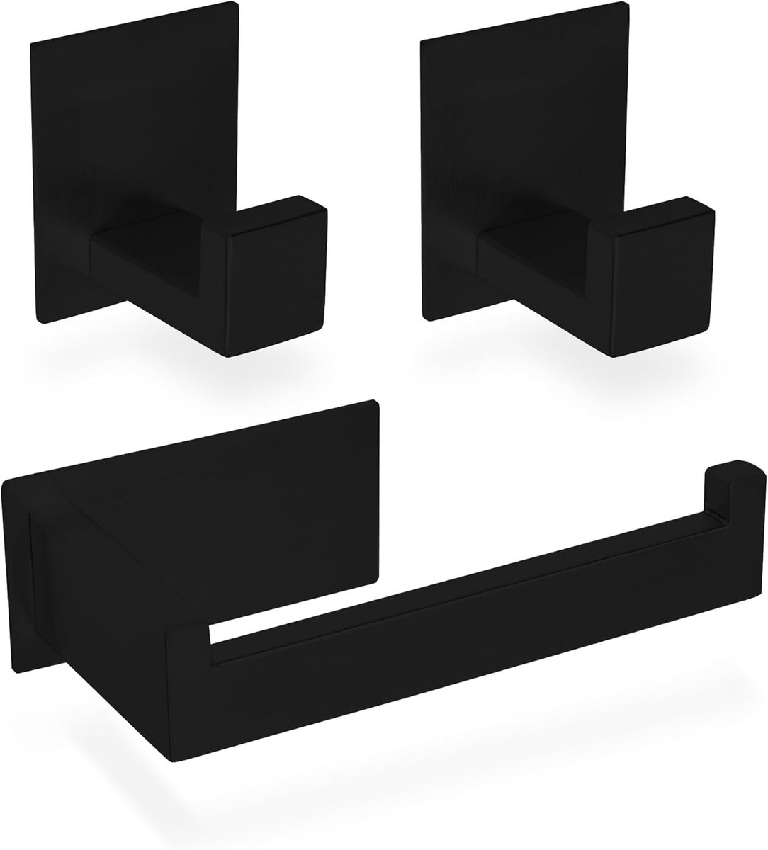 Thijox - Toiletpapierhouder en 2x Handdoekhaken Set - Zelfklevend, Roestvrij Staal 304, Zwart - Badkameraccessoires Zonder Boren, Modern Design