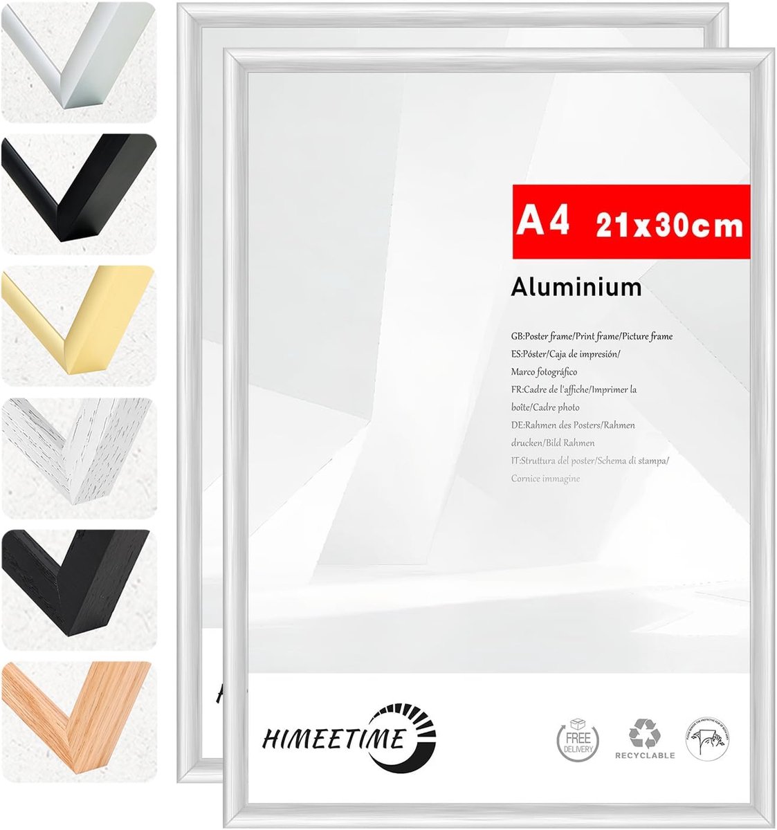 2x A4 Fotolijsten Zilver Metaal - Inclusief Documentenlijst 21x30cm