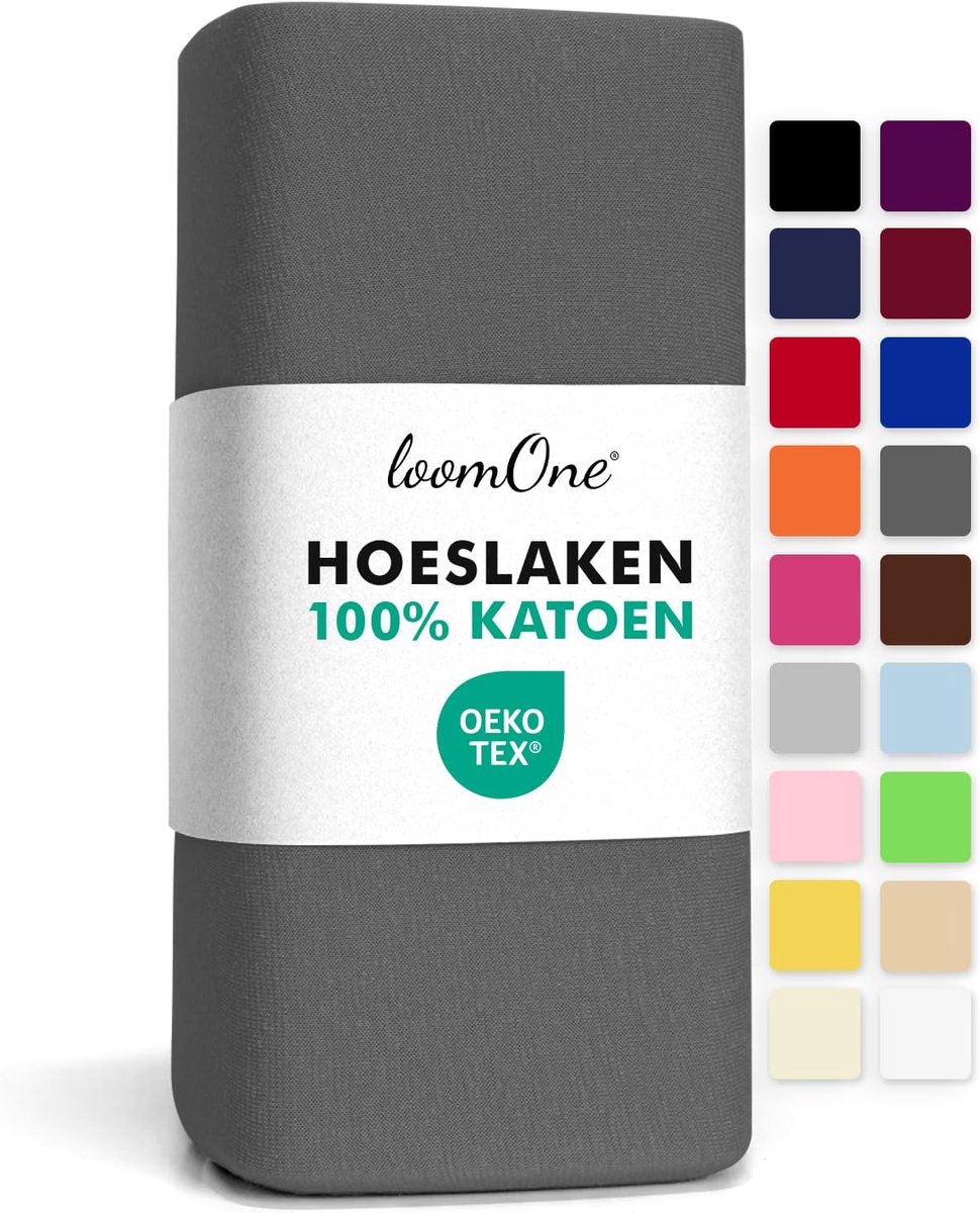 SnelShoppen - Fitted Sheet SPLIT-TOPPER 180x200-200x200 cm - 100% Katoen, Ademend, Zacht, OEKO-TEX Gecertificeerd, Met Elastische Band, Anthraciet