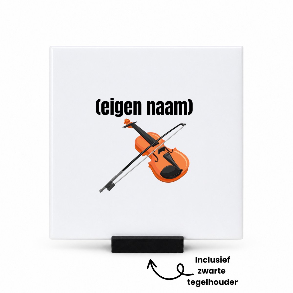 Hacebo viool met eigen naam tegeltje met tegelhouder - Viool - muziek liefhebbers - tegeltjes met tekst - iemand die houdt van violen - verjaardag - cadeau - kado - geschenk - spreuktegels - 10.8x10.8 CM Wit