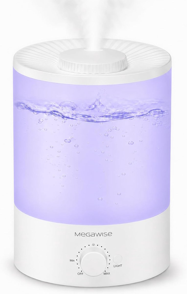 SnelShoppen - MegaWise Koudmist Luchtbevochtiger voor Slaapkamer, 24 dB Ultrasonische Bevochtiger met Babywaterfilter, 1L Essentiële Olie Diffuser en