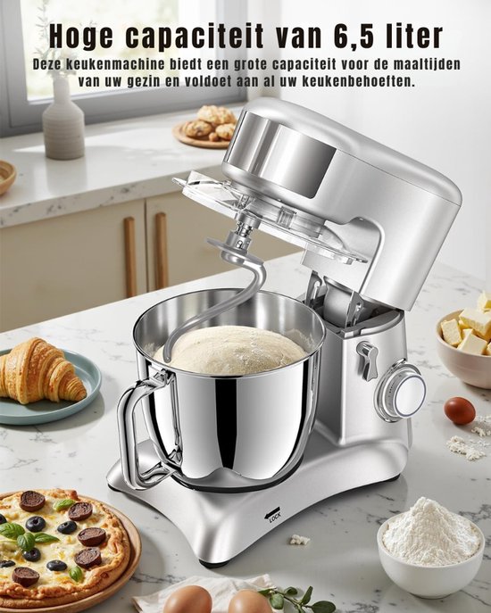 KAD® Deegmachine - Elektrische Deegmixer - Keukenmixer - Zilver - 35cm x 22cm x 33cm van Kad — afbeelding 4