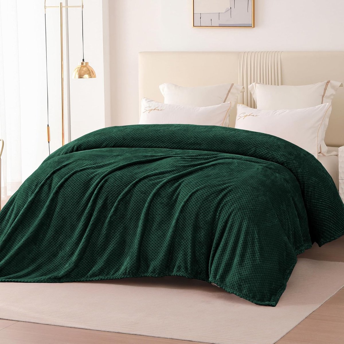 SnelShoppen - Cuddly Blanket Fleece Dekentje 220x240cm Donkergroen Wafelpatroon, Zacht en Warm Sofa Dekbed, Microfibre en Flanel, Perfect voor TV Avon