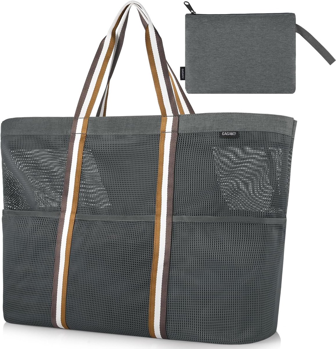 Thijox - XXL Strandtas Familie Badtas Grote Mesh Strandtas met Ritssluiting - Zwart/Groen/Grijs - Ideaal voor Strand, Reizen, Vakantie, Camping