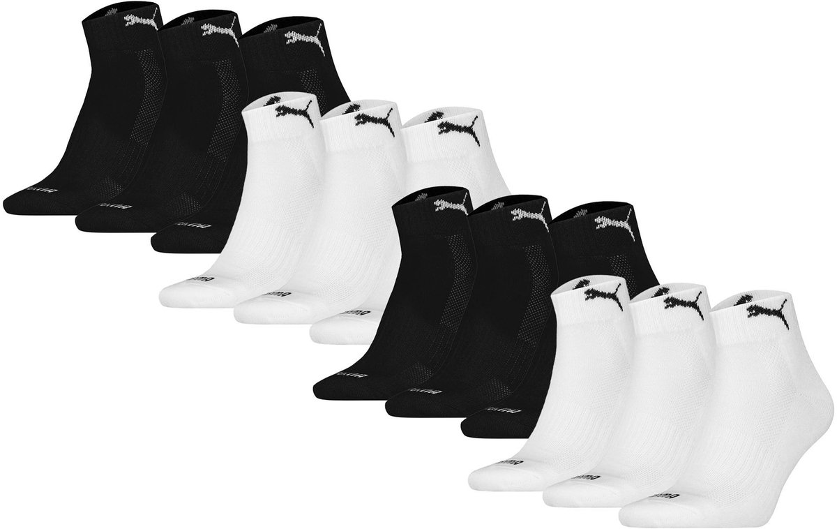 Puma Sokken Cushioned Quarter 12P 39-42 Verpakking van 12 Zwart