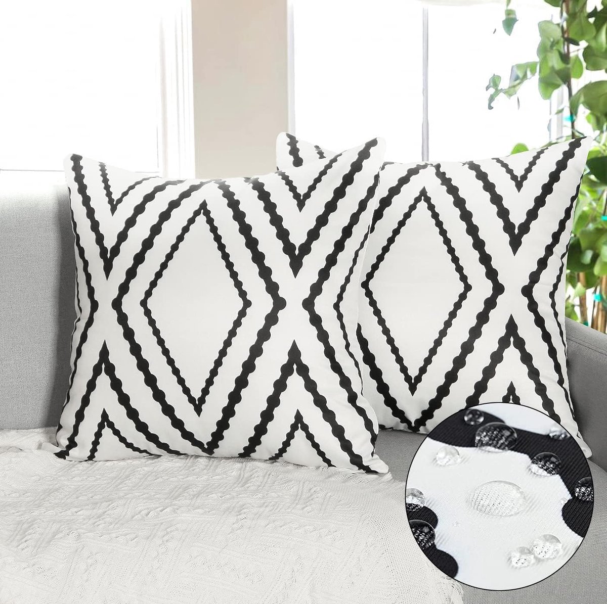 SnelShoppen - Set van 2 Waterdichte Kussenhoezen - Zwart Witte Geometrische Pillows - Boho Farmhouse Aztec Decoratieve Tuin Kussens voor Binnen en Bui