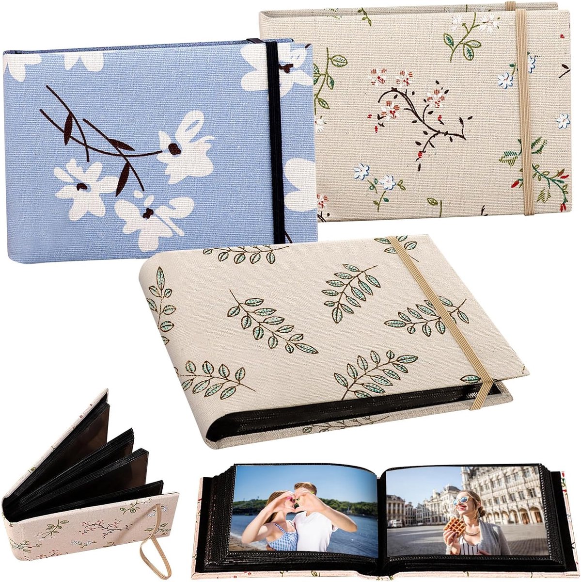 SnelShoppen - 3 x Fotoalbums, Fotoalbums met 100 Foto-inserties, 10x15 cm, Stijlvol Linnen, Perfect voor Trouwen, Familiefoto's, Kunstwerken, Postkaar