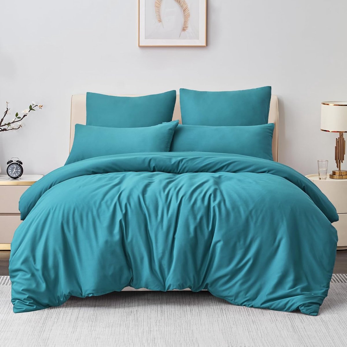 SnelShoppen - Beddengoed Set 200 x 220 cm, 3-delig Turquoise Microvezel Dekbedovertrek met Ritssluiting en Kussenslopen 80 x 80 cm, Zacht en Strijkvri
