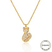 Goldplated Katten Ketting met Zirkonia | Goudkleurige Damesketting met Kat Hanger | Cadeau voor Kattenliefhebber | Cadeau Voor Haar | Borasi |