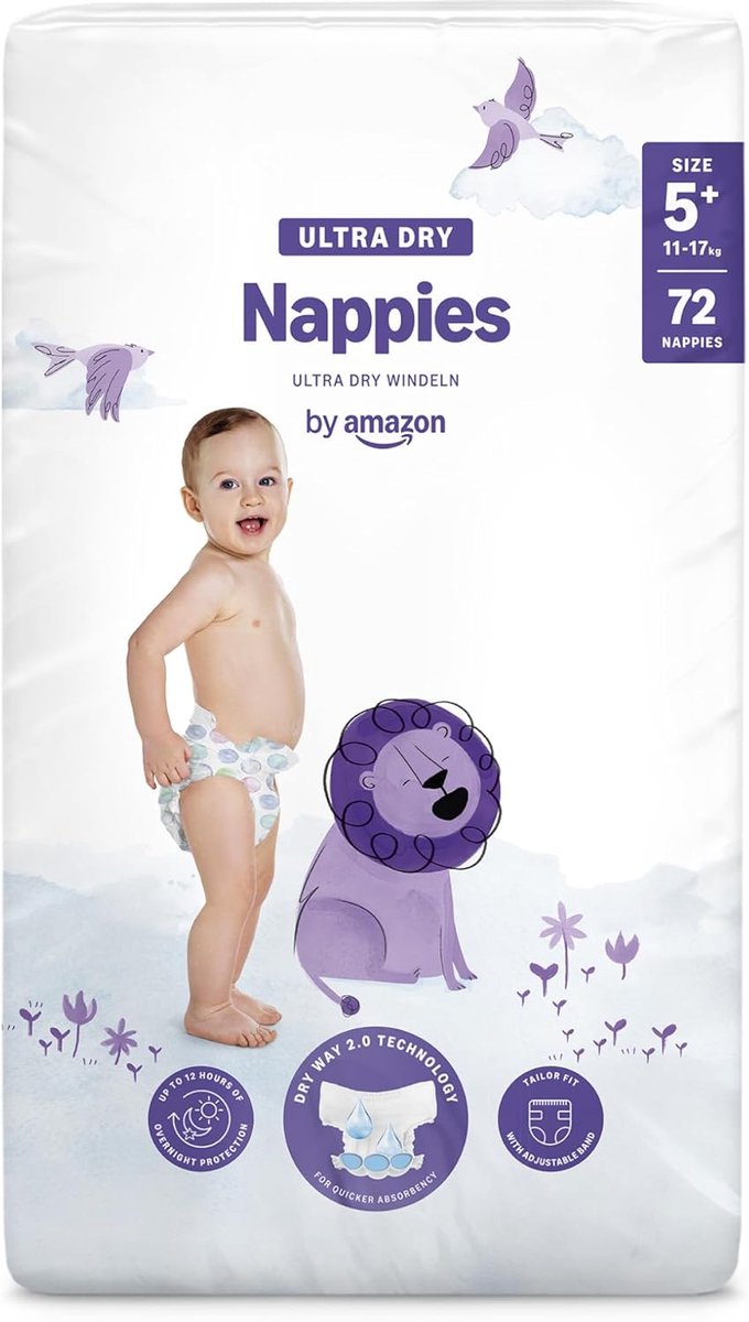 SnelShoppen - Ultra Dry Luiermaat 5+ (11-17 kg), 72 Stuks, Wit - Voorkomt Lekkage, Ideaal voor Nachtgebruik, FSC-gecertificeerd, Comfortabele Pasvorm