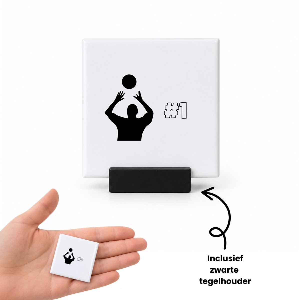 Hacebo Volleybal tegeltje met tegelhouder - Volleybal - Sporters - tegeltjes met tekst - Cadeau - spreuktegels - 4.8x4.8 CM Wit