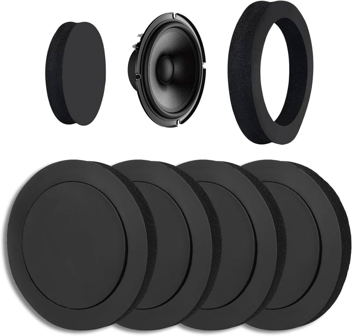 SnelShoppen - 4Pcs Geluidsisolatie Katoen voor Auto, 19.5x14.5x2.5cm, Universele Speaker Foam Pad, Geluiddempende Rand Sponzen, Hoogterugveer Bass Blo
